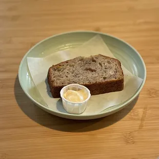 Poi Banana Bread ($3.50) with house maple butter ($1.50)