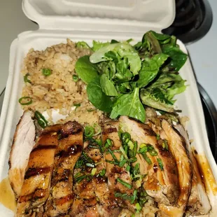 BBQ Shoyu Chicken with Fried Rice and Salad with Lilikoi Dressing