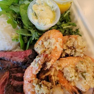Two entries Garlic Shrimp and Top Sirloin.