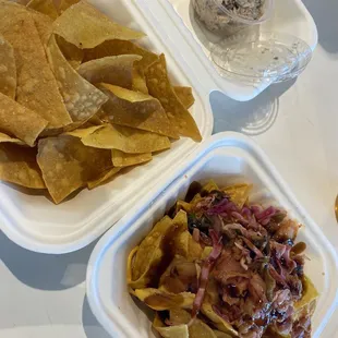 Smoked ahi dip on the left and Kimchee nachos on the right