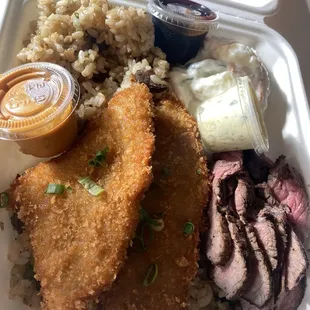 Dynamite ahi katsu and steak
