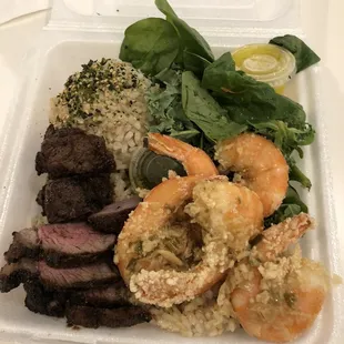 Half shrimp half steak combo plate