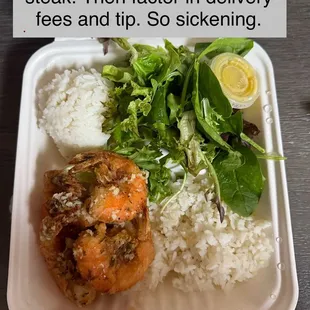 Garlic shrimp and steak mix plate with no steak