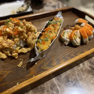 Dinner special, Popcorn Lobster Roll, Baked Salmon Roll, California Tempura Roll