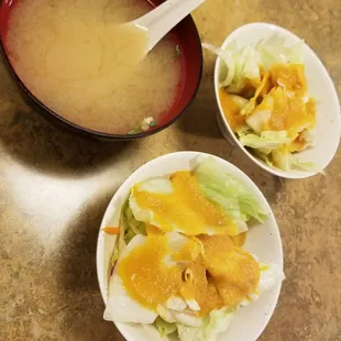 Miso soup and ginger carrot salad