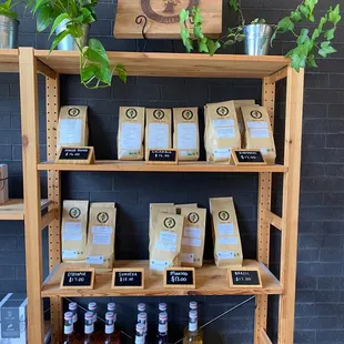 a display of various types of coffee