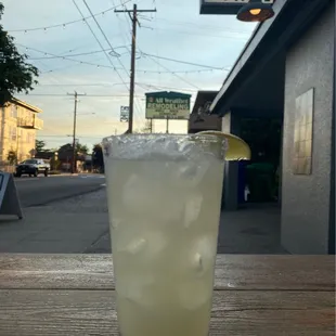 House margarita on the front picnic tables