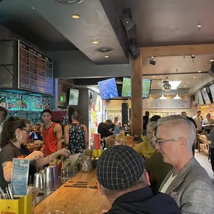 a group of people at a sports bar