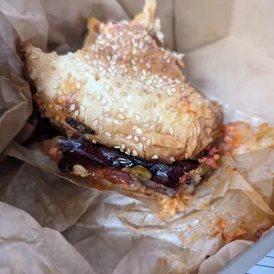 Chicken parmesan sandwich, a little north of well done.