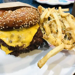 Double Cheeseburger with garlic French fries