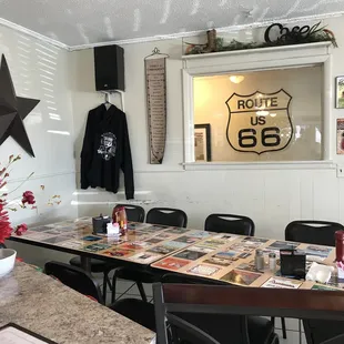 the route 66 sign in the window