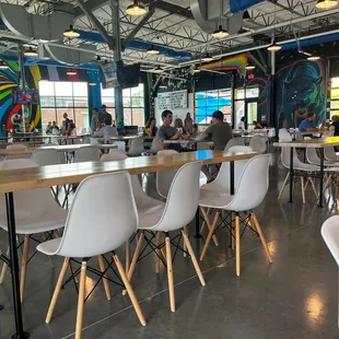 tables and chairs in a restaurant
