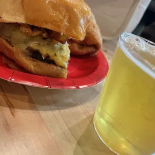 Burger and American Lager