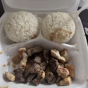 Hibachi Chicken, Steak, White Rice