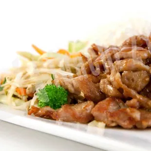 a plate of meat and vegetables