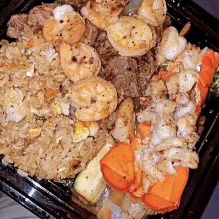 Hibachi 38 Supreme filet mignon, shrimp &amp; side of lobster and rice