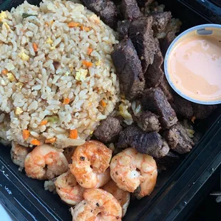 Filet and Shrimp with Chicken Fried Rice