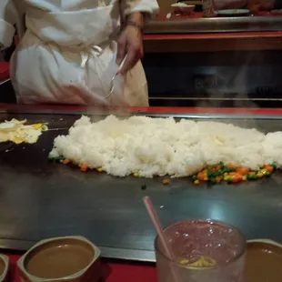 Making fried rice with veg