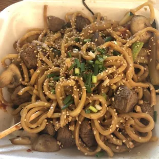 Rib-eye steak hibachi which I fixed up with chopped scallions and sesame seeds.