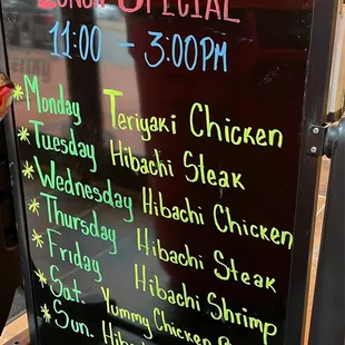 Lunch special menu