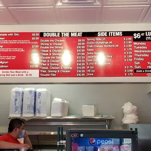 the menu of the restaurant