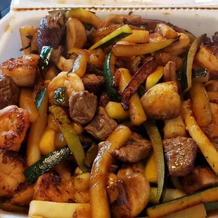 Steak and shrimp hibachi with no rice and extra veg(keto)