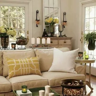 a living room with a couch and a coffee table