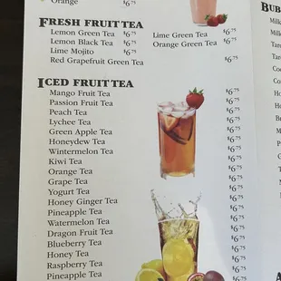 Drink menu