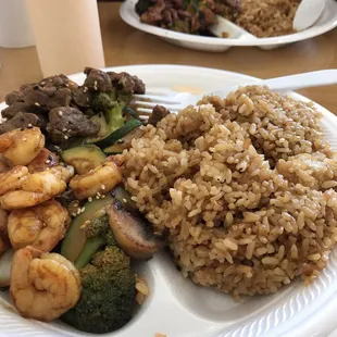 Hibachi Shrimp &amp; Steak with hibachi (yum) rice