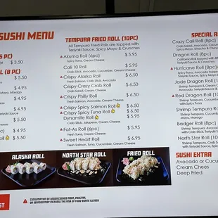 Sushi menu inside