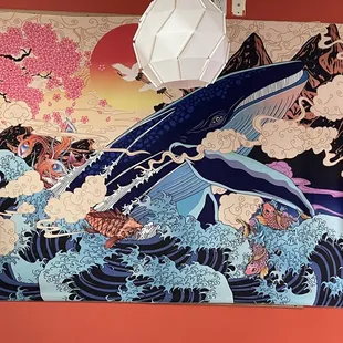 Look at this beautiful picture of the whale and fishes  and the lantern