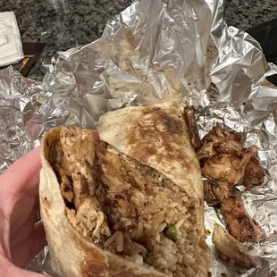 Half of the hibachi burrito