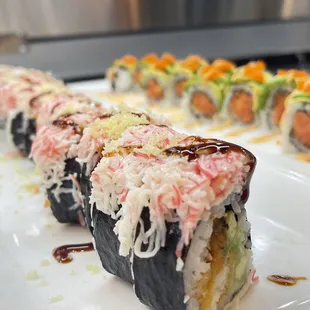  a close up of a sushi roll