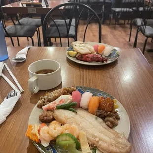 two plates of food on a table