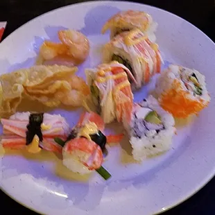 Sushi and coconut shrimp