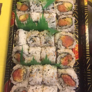 Salmon avocado and spicy tuna rolls