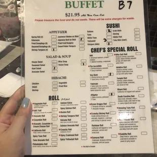 Buffet menu Jan 2019
