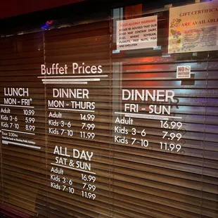 Updated Buffet Price