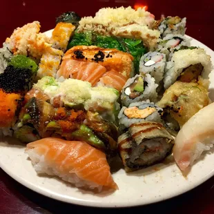 Basically all of their sushi on one plate :)