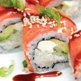 a plate of sushi rolls