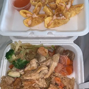 H4. Chicken and Shrimp Hibachi Combo and Crab Rangoon
