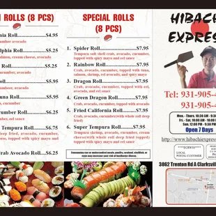 sushi and sashimi, menu