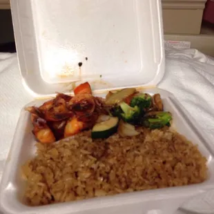 Hibachi jumbo shrimp vegetables and rice
