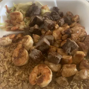 Steak chicken and shrimp