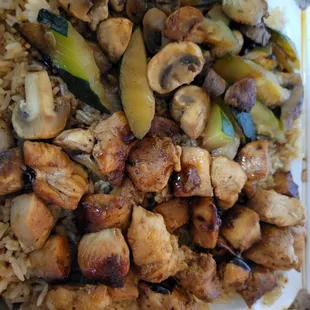 Chicken Fried Rice with mushrooms and zucchini  Charged$1 per veggie