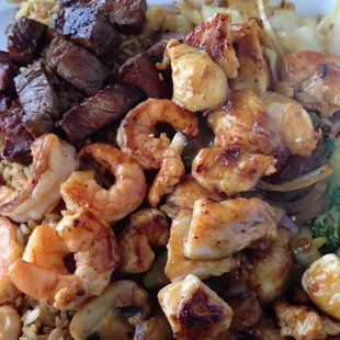 Chicken, steak, shrimp, extra veggies