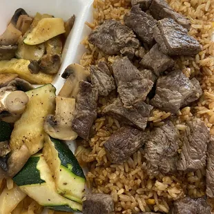 Super Dry rice and steak overcooked