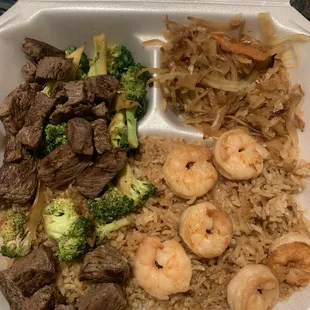 H9. Hibachi Steak and Shrimp with broccoli and cabbage