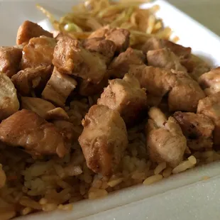 a plate of chicken and rice