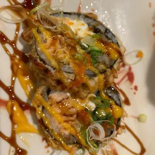  a close up of a sushi dish